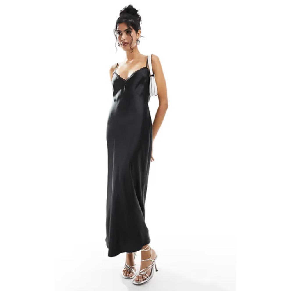 Miss Selfridge Satin Lace Trim Maxi Slip Dress 10 Asos Fairy Goth Babydoll Sexy